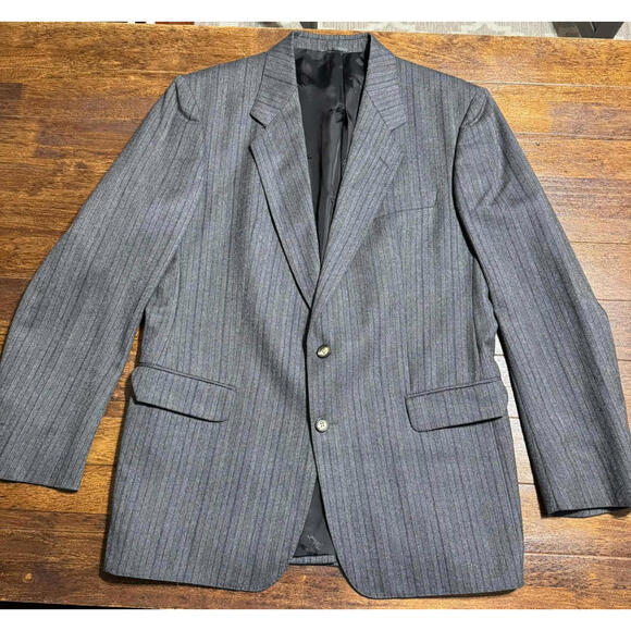 Vintage Burberrys Mens Herringbone Gray Wool Blazer Hettlage Est. Sz 42 RARE